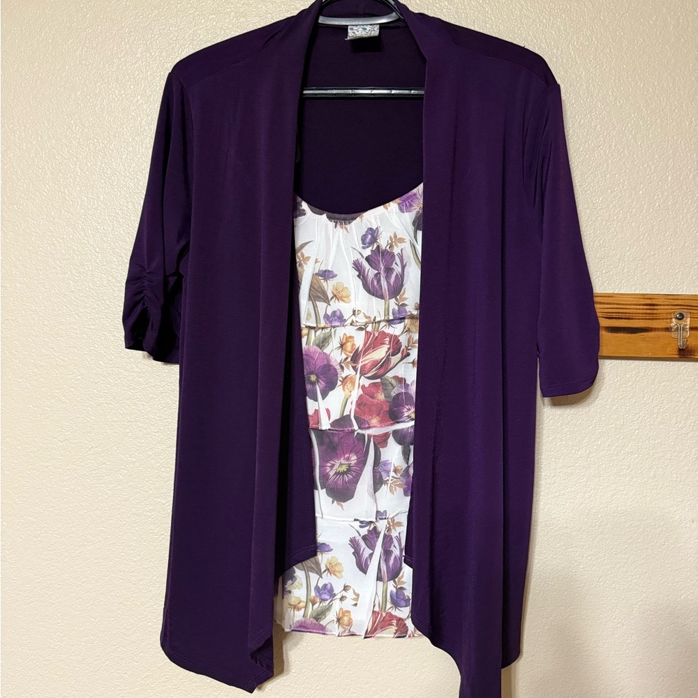 NAIF Purple blouse with Floral Faux Tank